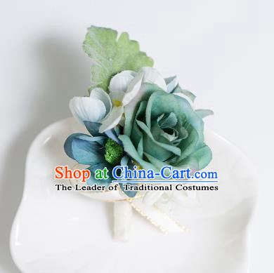 Top Grade Classical Wedding Silk Flowers,Groom Emulational Corsage Groomsman Blue Brooch Flowers for Men