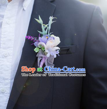 Top Grade Classical Wedding Silk Flowers,Groom Emulational Corsage Groomsman Lilac Brooch Flowers for Men