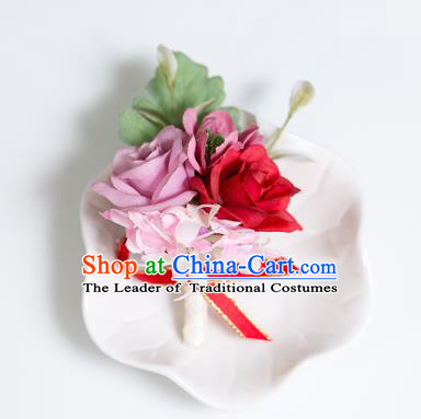 Top Grade Classical Wedding Silk Flowers,Groom Emulational Corsage Groomsman Red Brooch Flowers for Men