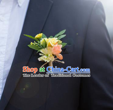 Top Grade Classical Wedding Silk Flowers,Groom Emulational Corsage Groomsman Pink Brooch Flowers for Men