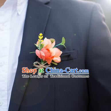 Top Grade Classical Wedding Silk Flowers,Groom Emulational Corsage Groomsman Pink Brooch Flowers for Men