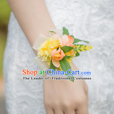 Top Grade Classical Wedding Silk Flowers, Bride Emulational Wrist Flowers Bridesmaid Bracelet Flowers for Women