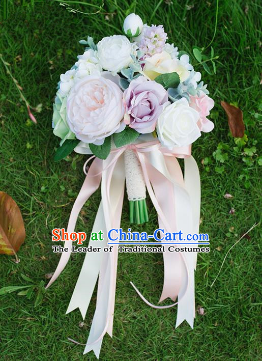 Top Grade Classical Wedding Silk Flowers, Bride Holding Emulational Flowers, Hand Tied Bouquet Flowers for Women