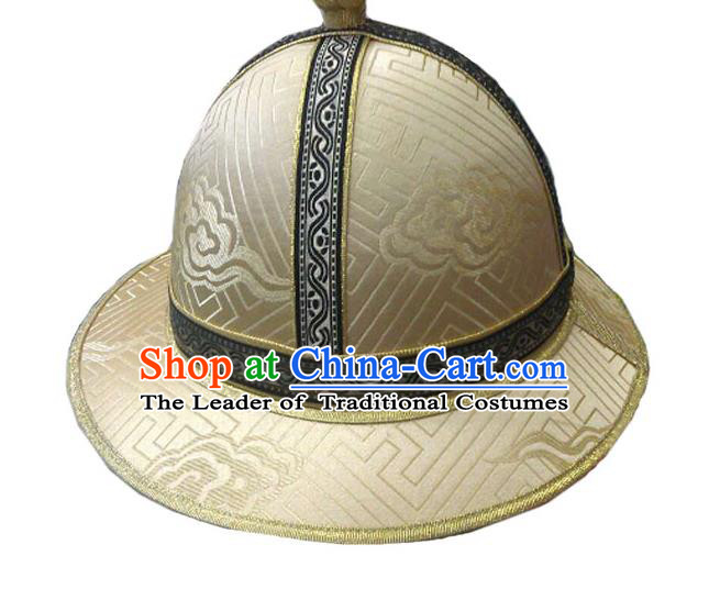 Traditional Chinese Top Grade Mongol Nationality Dancing Accessories Headdress, Mongolian Princes Folk Dance Ethnic Headwear China Mongolian Minority Royal Highness Wedding Round Gold Hat for Men