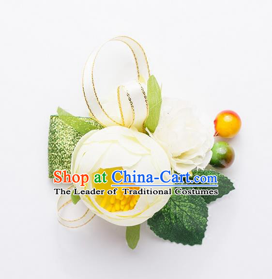 Top Grade Classical Wedding Silk Flowers, Bride Emulational Wrist Flowers Bridesmaid Bracelet Flowers for Women