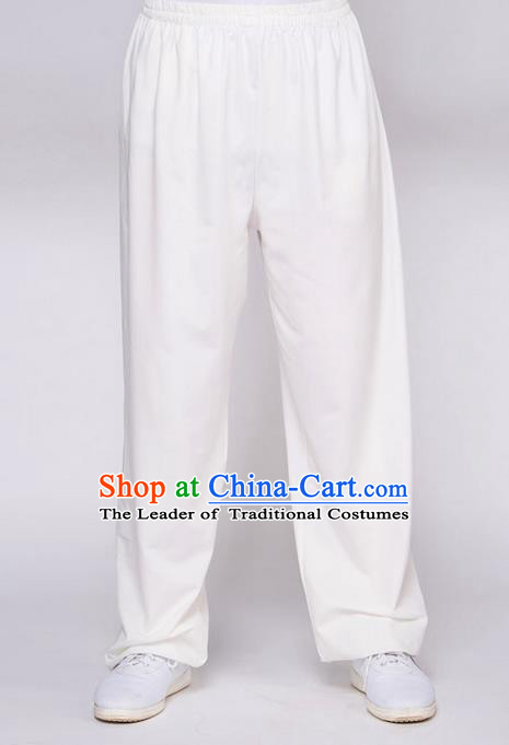 Traditional Chinese Top QMilch Kung Fu Costume Martial Arts Kung Fu Training White Pants, Tang Suit Gongfu Shaolin Wushu Plus Fours, Tai Chi Taiji Teacher Trousers for Women for Men