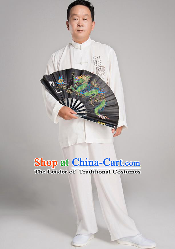 Traditional Chinese Kung Fu Folding Alloy Fan Martial Arts Prop Tai Chi Fan, Gongfu Wushu Tai Chi Taiji Teacher Painting Dragons Fans for Men for Women