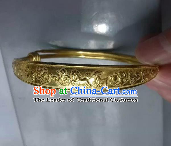 Traditional Chinese Miao Nationality Crafts Jewelry Accessory Bangle, Hmong Handmade Miao Fine Bopper Bracelet, Miao Ethnic Minority Chinese Zodiac Bracelet Accessories for Women