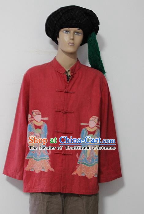 Chinese Hmong Miao Nationality Folk Dance Ethnic Batik Male Tops China Clothing Costume Ethnic Blouse Cultural Dances Costumes for Men