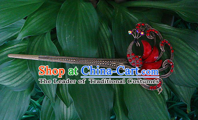 Traditional Chinese Miao Ethnic Minority Hair Jewelry Accessories, Hmong Handmade Peacock Hairpins, Miao Ethnic Jewelry Accessories Hair Claw for Women