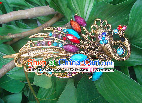 Traditional Chinese Miao Ethnic Minority Palace Hair Jewelry Accessories, Hmong Handmade Peacock Hairpins, Miao Ethnic Jewelry Accessories Hair Claw for Women