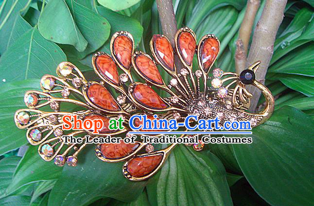 Traditional Chinese Miao Ethnic Minority Palace Hair Jewelry Accessories, Hmong Handmade Peacock Hairpins, Miao Ethnic Jewelry Accessories Hair Claw for Women