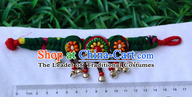 Traditional Chinese Miao Ethnic Minority Palace Jewelry Accessories Wristbands Bracelet, Hmong Handmade Bracelet Bells Chain Bracelet for Women