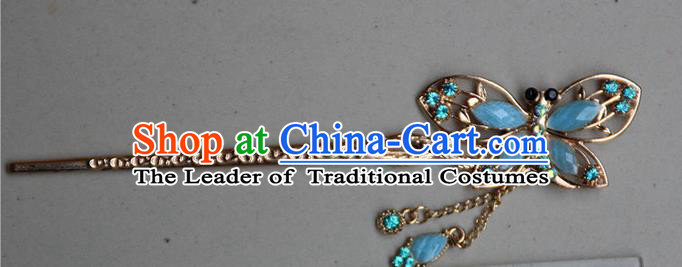 Traditional Chinese Miao Ethnic Minority Palace Hair Jewelry Accessories, Hmong Handmade Butterfly Tassel Hairpins, Miao Ethnic Jewelry Accessories Hair Claw for Women