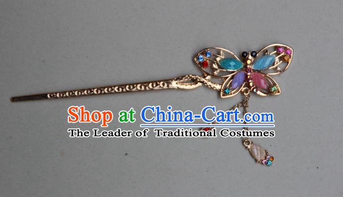 Traditional Chinese Miao Ethnic Minority Palace Hair Jewelry Accessories, Hmong Handmade Butterfly Tassel Hairpins, Miao Ethnic Jewelry Accessories Hair Claw for Women