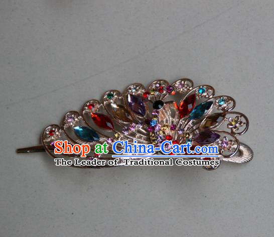 Traditional Chinese Miao Ethnic Minority Palace Hair Jewelry Accessories, Hmong Handmade Peacock Hairpins, Miao Ethnic Jewelry Accessories Hair Claw for Women