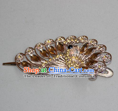 Traditional Chinese Miao Ethnic Minority Palace Hair Jewelry Accessories, Hmong Handmade Peacock Hairpins, Miao Ethnic Jewelry Accessories Hair Claw for Women