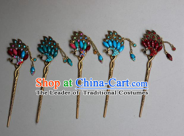 Traditional Chinese Miao Ethnic Minority Palace Hair Jewelry Accessories, Hmong Handmade Peacock Hairpins, Miao Ethnic Jewelry Accessories Hair Claw for Women