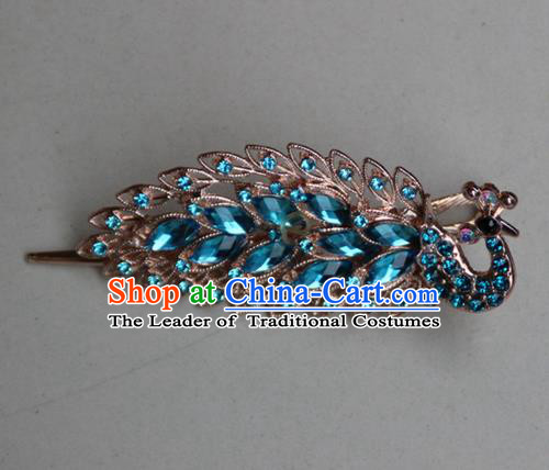 Traditional Chinese Miao Ethnic Minority Palace Hair Jewelry Accessories, Hmong Handmade Peacock Hairpins, Miao Ethnic Jewelry Accessories Hair Claw for Women