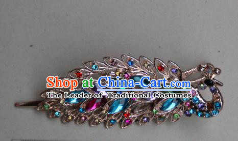 Traditional Chinese Miao Ethnic Minority Palace Hair Jewelry Accessories, Hmong Handmade Peacock Hairpins, Miao Ethnic Jewelry Accessories Hair Claw for Women