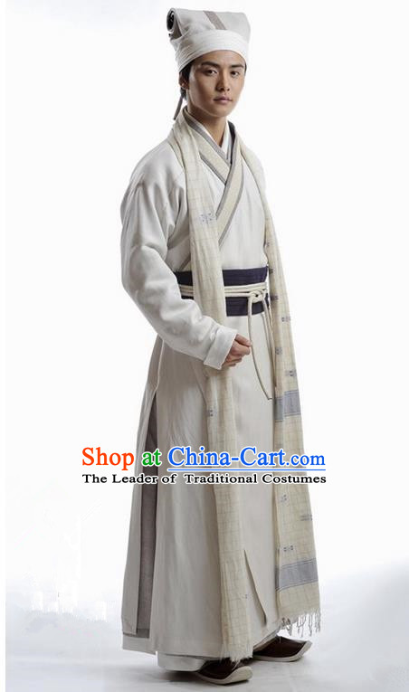 Traditional Chinese Ming Dynasty Scholar Costume, Chinese Ancient Scholar Dress and Hat for Men