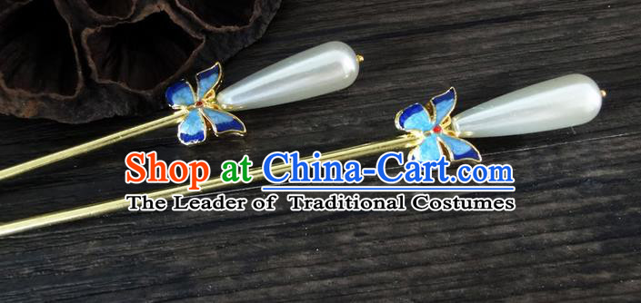 Traditional Handmade Chinese Ancient Classical Hair Accessories Barrettes Hairpin, Blueing Hair Sticks Hair Jewellery, Hair Fascinators Hairpins for Women