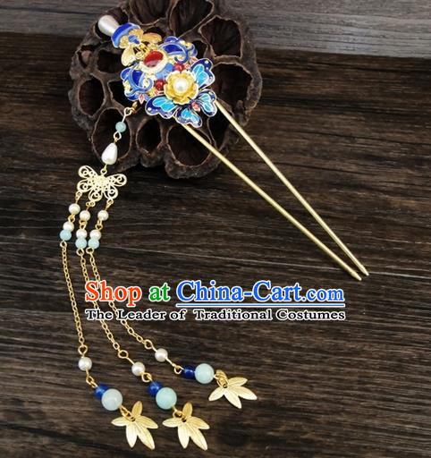 Traditional Handmade Chinese Ancient Classical Hair Accessories Barrettes Hairpin, Blueing Hair Sticks Hair Jewellery, Hair Fascinators Hairpins for Women