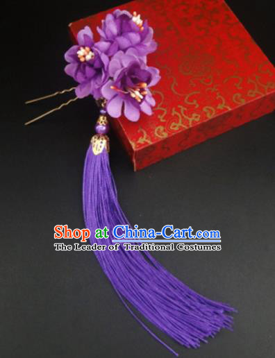 Traditional Handmade Chinese Ancient Classical Hair Accessories Barrettes Hairpin, Flowers Long Tassel Headdress Hair Jewellery, Hanfu Hair Fascinators Hairpins for Women