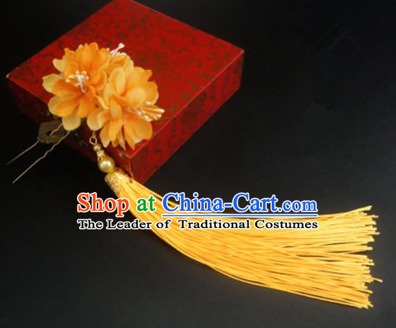 Traditional Handmade Chinese Ancient Classical Hair Accessories Barrettes Hairpin, Flowers Long Tassel Headdress Hair Jewellery, Hanfu Hair Fascinators Hairpins for Women