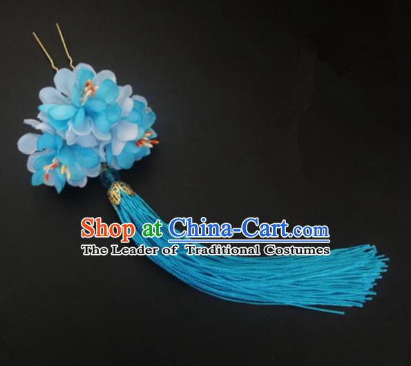 Traditional Handmade Chinese Ancient Classical Hair Accessories Barrettes Hairpin, Flowers Long Tassel Headdress Hair Jewellery, Hanfu Hair Fascinators Hairpins for Women