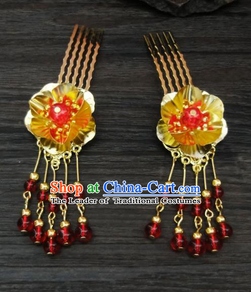 Traditional Handmade Chinese Ancient Classical Hair Accessories Barrettes Hairpin, Flowers Tassel Headdress Hair Jewellery, Hair Fascinators Hairpins for Women