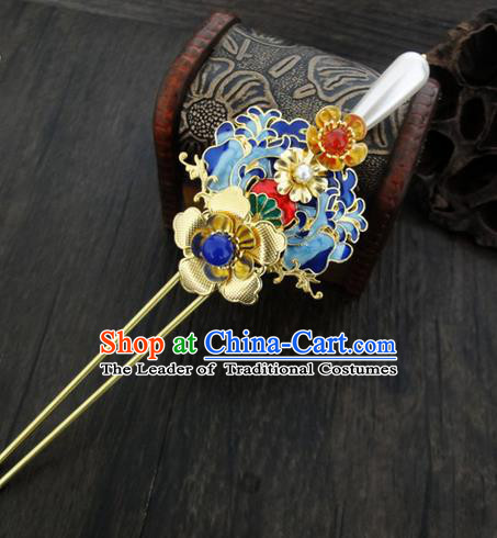 Traditional Handmade Chinese Ancient Classical Hair Accessories Barrettes Hairpin, Blueing Hair Sticks Hair Jewellery, Hair Fascinators Hairpins for Women