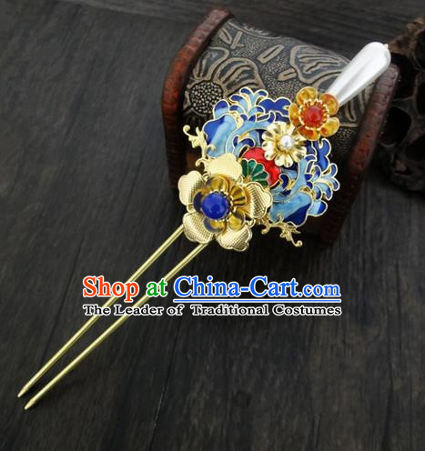 Traditional Handmade Chinese Ancient Classical Hair Accessories Barrettes Hairpin, Blueing Hair Sticks Hair Jewellery, Hair Fascinators Hairpins for Women