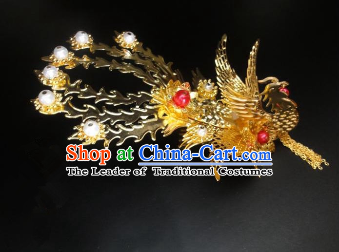 Traditional Handmade Chinese Ancient Classical Hair Accessories Bride Wedding Barrettes Phoenix Coronet, Hair Sticks Hair Jewellery, Hair Fascinators Hairpins for Women