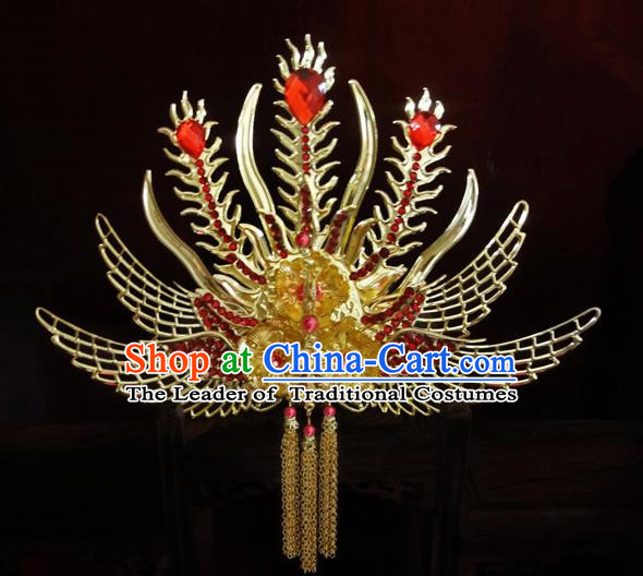 Traditional Handmade Chinese Ancient Classical Hair Accessories Barrettes Hairpin, Imperial Emperess Phoenix Coronet Hair Jewellery, Hair Fascinators Hairpins for Women