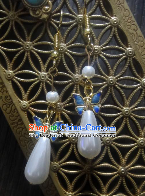 Traditional Handmade Chinese Ancient Classical Blueing Pearl Earrings for Women