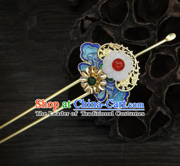 Traditional Handmade Chinese Ancient Classical Hair Accessories Barrettes Hairpin, Blueing Hair Sticks Hair Jewellery, Hair Fascinators Hairpins for Women