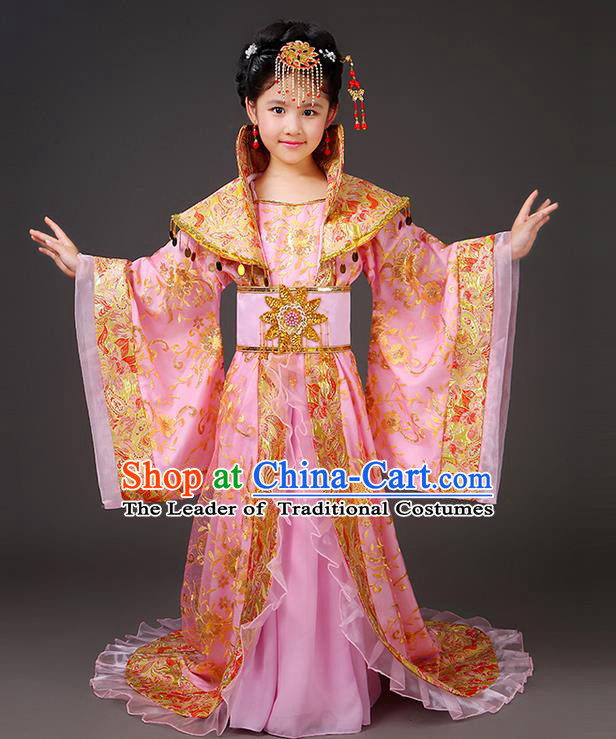 Traditional Ancient Chinese Imperial Emperess Costume, Chinese Wedding Dress, Cosplay Chinese Peri Imperial Princess Tailing Clothing Hanfu for Kids