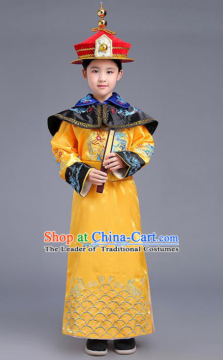 Traditional Ancient Chinese Imperial Emperor Costume, Chinese Qing Dynasty Children Dress, Cosplay Chinese Imperial King Clothing for Kids