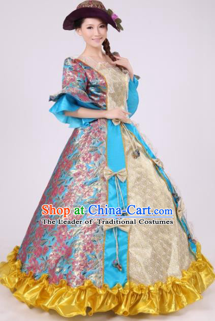 Traditional Ancient European Female Clothing, European Palace Court Juliet Stage Costumes and Hat Complete Set for Women