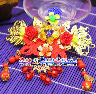 Traditional Handmade Chinese Ancient Classical Hair Accessories Barrettes Hairpin, Bride Wedding Hair Sticks and Earrings, Hair Fascinators Hairpins for Women