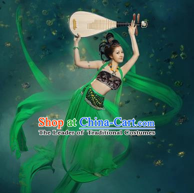 Traditional Ancient Chinese Dunhuang Flying Fairy Costume, Chinese Tang Dynasty Dance Ribbon Dress, Cosplay Chinese Peri Imperial Empress Tailing Black Embroidered Clothing for Women