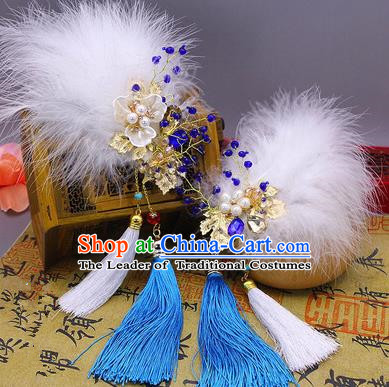 Traditional Handmade Chinese Ancient Classical Hair Accessories Blue Feather Tassels Hairpin, Hair Claws Hair Comb for Women