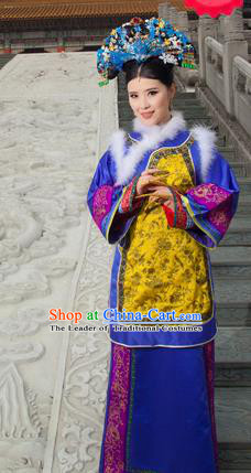 Traditional Ancient Chinese Imperial Consort Costume, Chinese Qing Dynasty Manchu Palace Lady Dress, Cosplay Chinese Manchu Minority Imperial Consort Clothing for Women