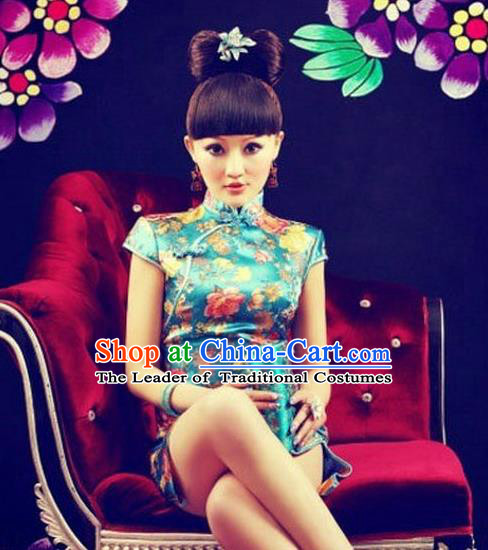 Traditional Ancient Chinese Young Women Cheongsam Dress, Republic of China Tangsuit Stand Collar Brocade Cheongsam for Women