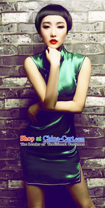 Traditional Ancient Chinese Young Women Cheongsam Dress, Republic of China Tangsuit Stand Collar Silk Cheongsam for Women