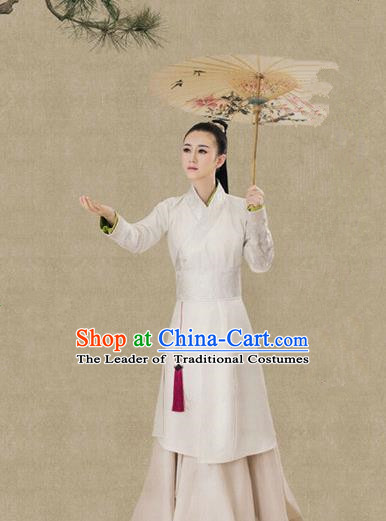 Traditional Ancient Chinese Female Costume, Chinese Tang Dynasty Swordswoman White Dress, Cosplay Chinese Chivalrous Swordsman Clothing for Women