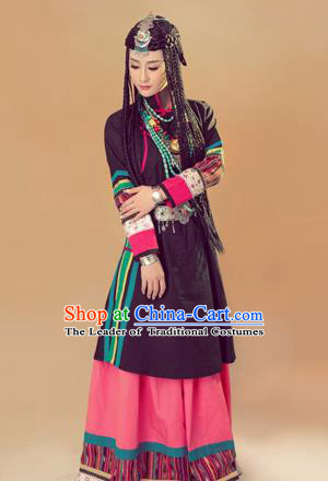 Traditional Chinese Mongol Nationality Dancing Costume, Mongols Female Folk Dance Ethnic Pleated Skirt, Chinese Mongolian Minority Nationality Costume for Women