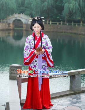 Traditional Ancient Chinese Imperial Emperess Cotton Costume, Chinese Han Dynasty Wedding Dress, Cosplay Chinese Peri Concubine Embroidered Hanfu Clothing for Women