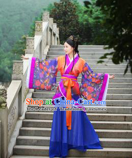 Traditional Ancient Chinese Imperial Emperess Costume, Chinese Han Dynasty Princess Young Lady Chiffon Dress, Cosplay Chinese Peri Concubine Hanfu Clothing for Women